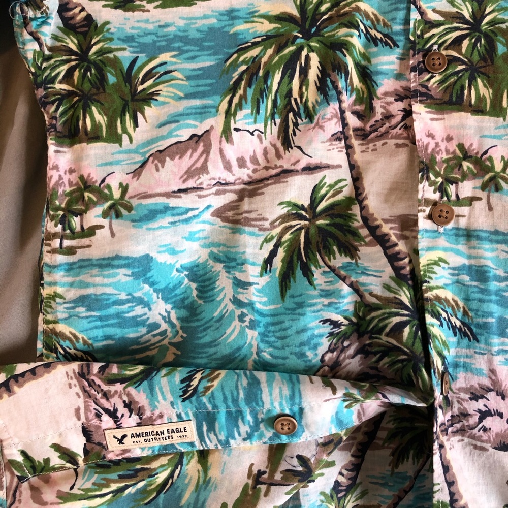 American Eagle Seriously Soft Tropical Palm Shirt - Picture 2 of 4